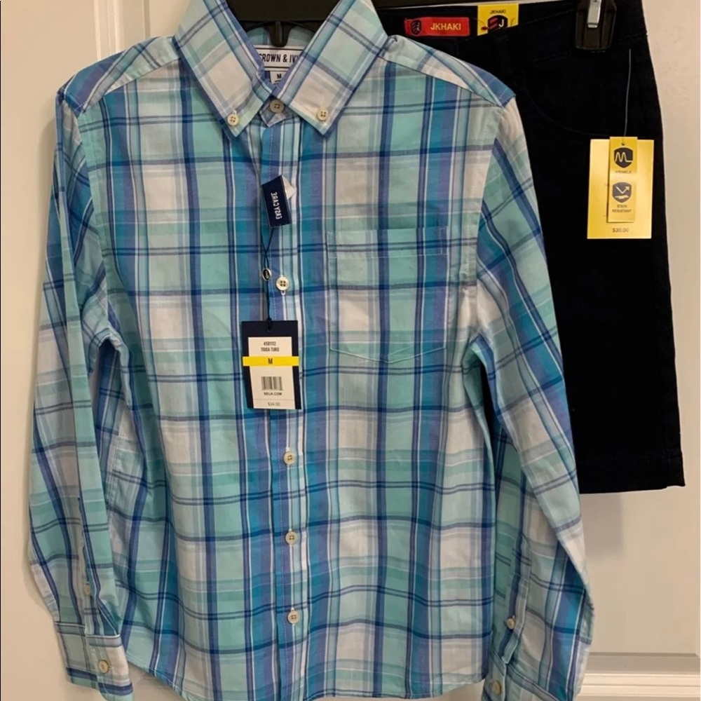 Boys LS Button Down with matching shorts NWT